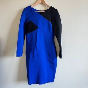 Milly Long Sleeve‎ Colorblock Sheath Midi Dress Lined Womens Size 8 Black…